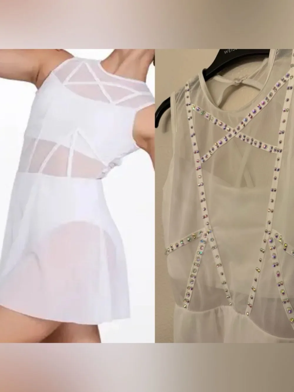 WEISSMAN Elite Dance Costume lyrical white Paper Thin 17967 custom rhinestone MA